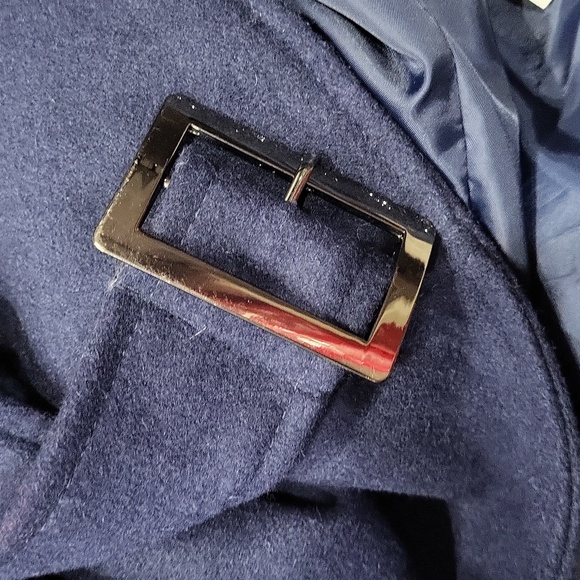 EUC New York Company women's navy blue belted wool blend pea coat wrapcoat layer - Picture 12 of 13
